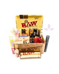Ultimate RAW Wooden Cache Box with Rolling Tray Set - 21 Items