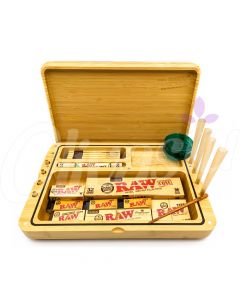 RAW Wooden Rolling Tray with Cones, Papers and Tips Spirit Box Set
