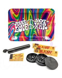 Rolling Tray Set with Raw Classic Papers & Tips - Make Love Not War