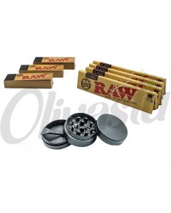 Amsterdam Magnetic 3 Part Metal Herb Grinder (40mm) + 4 RAW Rolling Papers + 3 RAW Tips