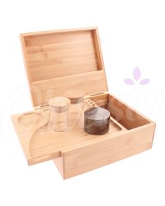 Bamboo Wood Rolling Box Grinder & 2 Stash Jars