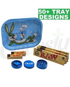 Smoke Arsenal Small Tray+Raw Rolling Papers+Raw Tips+3 Part Metal Grinder Gift Set - Small Medium
