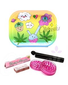 Rolling Tray Set with Blazy Susan Papers & Tips - Cute Bong