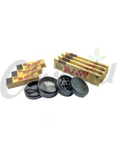 Amsterdam Magnetic 4 Part Metal Herb Grinder (40mm) + 4 RAW Rolling Papers + 3 RAW Tips