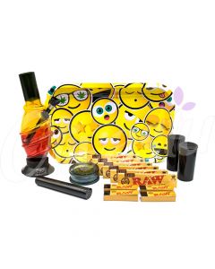 Emoji Smiley Faces Large Rolling Tray Bong Gift Set